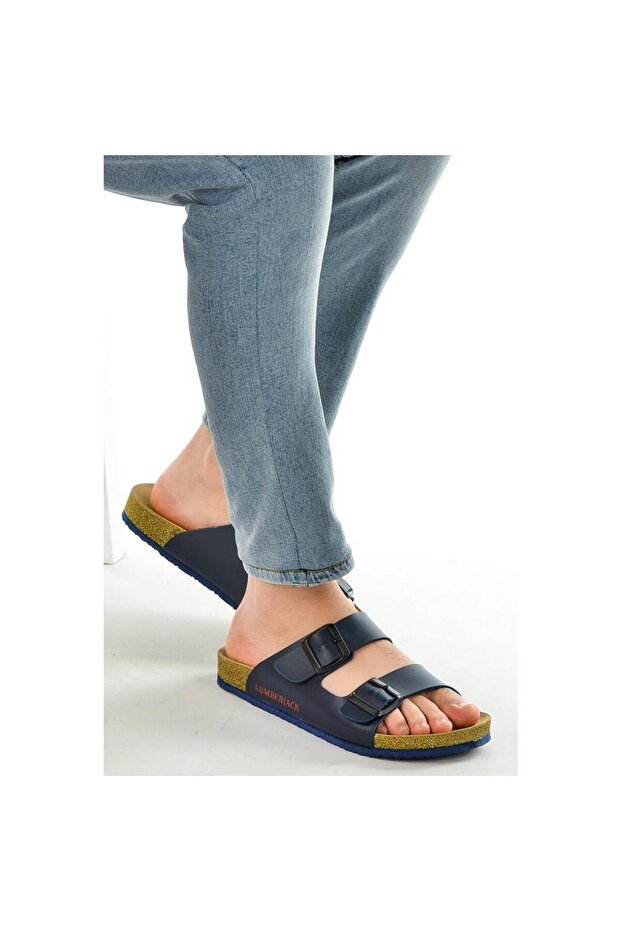 Mendy Dark Blue Dark Color Buckle Anatomical Daily Slippers