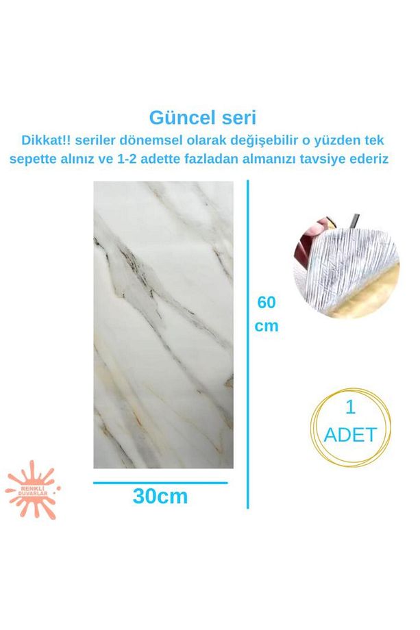 Bs1764 Shiny 60x30cm 1 Adet Mermer Desenli Yapışkanlı Esnek Karavan Banyo Wc Duvar Kaplama Paneli - 3