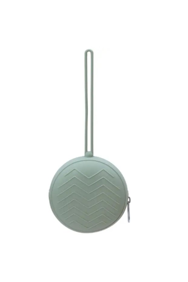 Silicone pacifier storage box pacifier holder portable with strap zipper green color