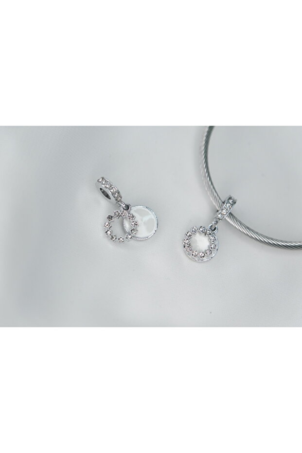 Star Shaped Charm with Stones White Background Stainless Steel