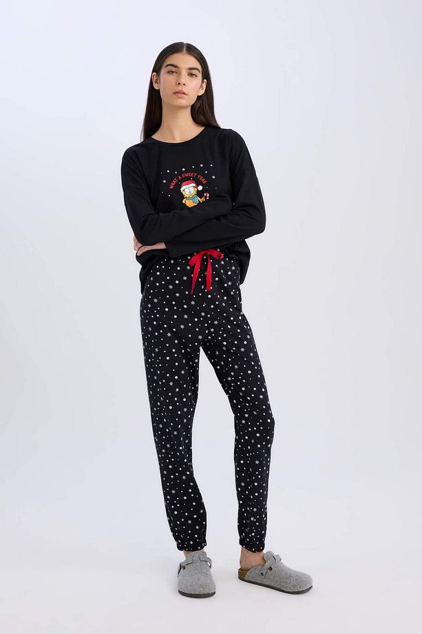 Fall In Love Garfield Yılbaşı Temalı Pijama Takımı Uzun Kollu Üst Esnek Belli Alt D2299ax24wn - 2