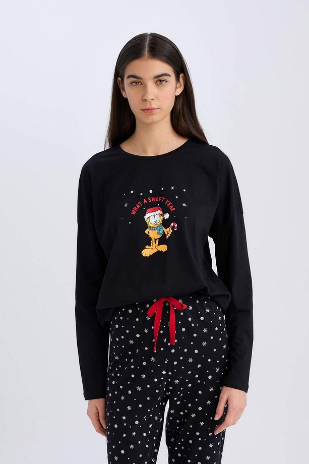 Fall In Love Garfield Yılbaşı Temalı Pijama Takımı Uzun Kollu Üst Esnek Belli Alt D2299ax24wn - 4