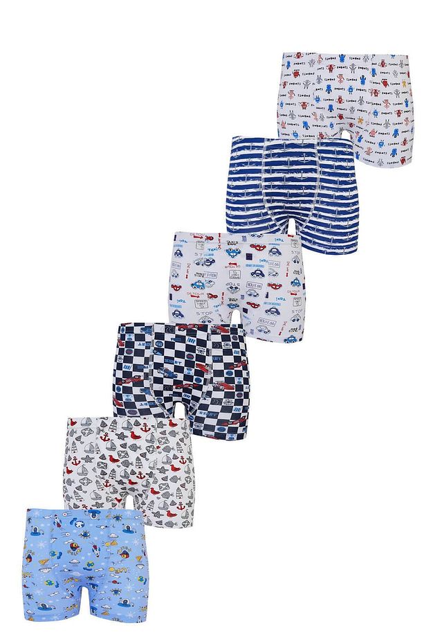 6lı Erkek Çocuk Renkli Boxer Desenli Baskılı Pamuklu Rahat - 3