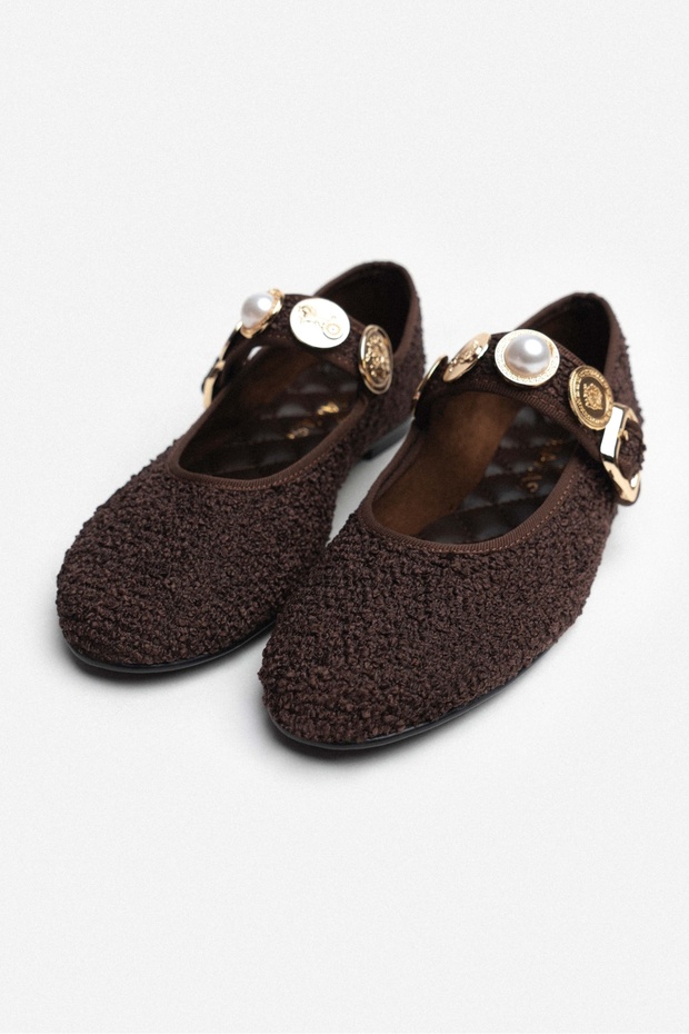 Krakow Ciemnobrązowy Dywan Akcesorium Szczegóły Płaskie Podeszwy Damskie Baleriny - 8