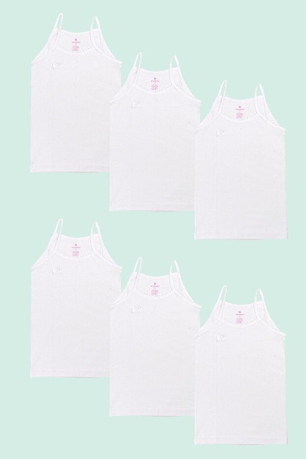 6 Pack Girls' White String Strap Ribbed Flexible Undershirt - 1