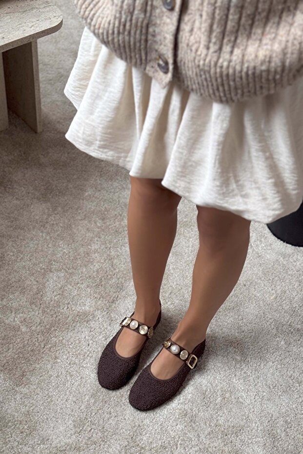 Krakow Ciemnobrązowy Dywan Akcesorium Szczegóły Płaskie Podeszwy Damskie Baleriny - 2