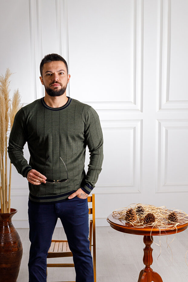 İnterview Sarar 0 Yaka Yün Haki Triko Kazak - 7