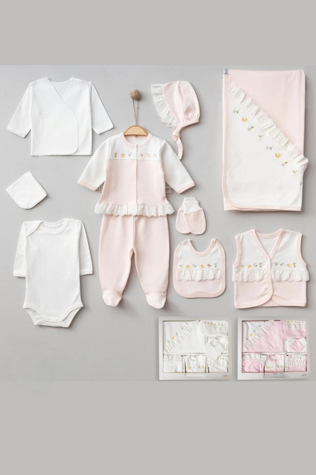 Floral Scalloped Ruffled Set of 10 Baby Girl Newborn 10-Piece Hospital Discharge Bodysuit Set