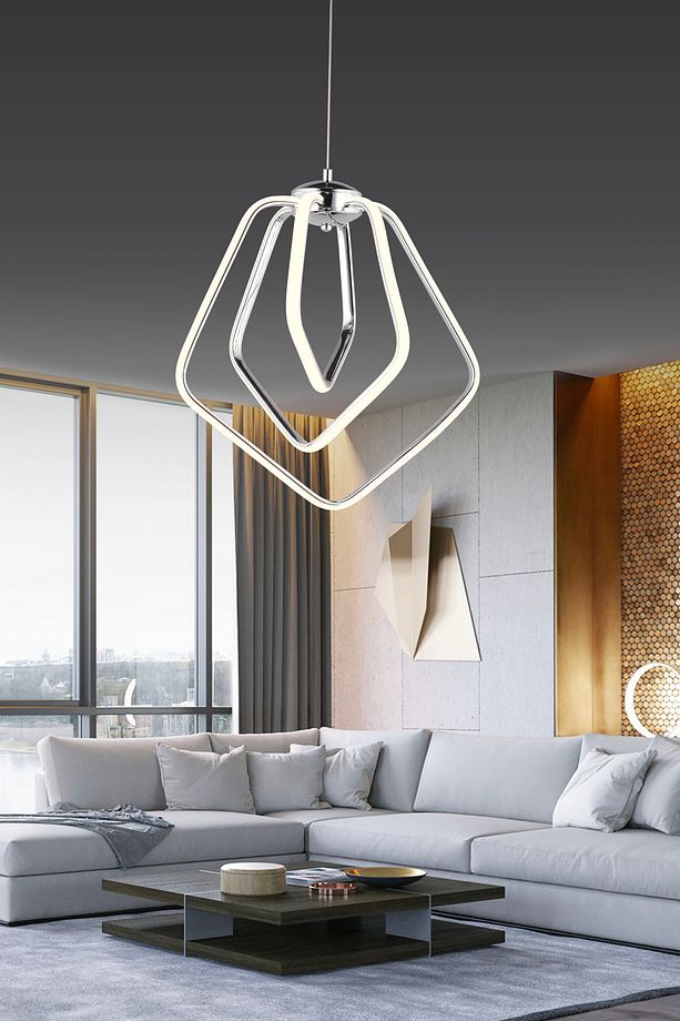 Ld 068 Model Krom 3 Renkli Salon Ve Oturma Odası Için Ideal Alüminyum Avize, 40x70 - 5