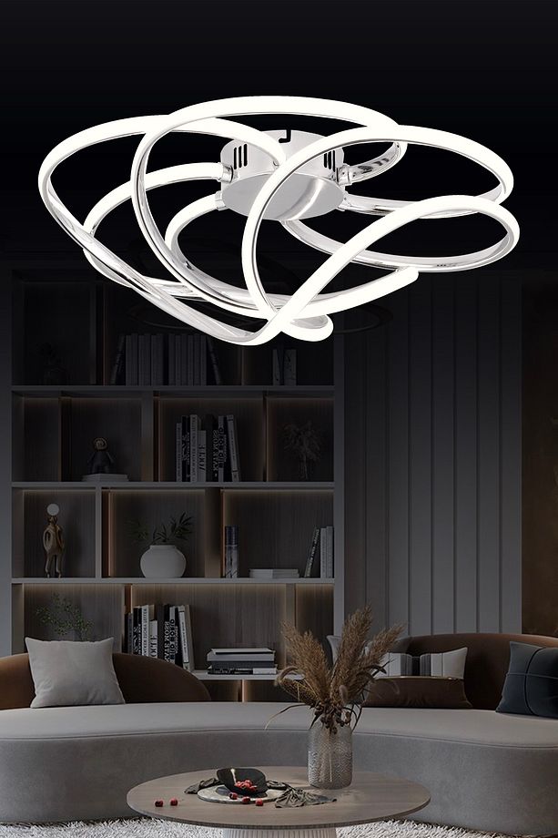 Pl 08 6 Model Krom 3 Renkli Salon Ve Oturma Odası Için Ideal Alüminyum Avize, 50x25 - 1
