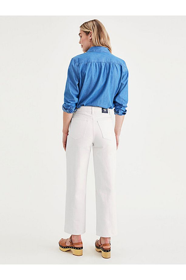 High Waist Jean Cut Beyaz Straight Fit Pantolon - 2