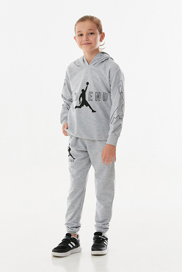 Legend Baskılı Kapüşonlu Jogger Erkek Çocuk Eşofman Takımı - 1