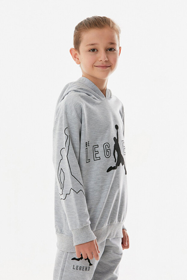 Legend Baskılı Kapüşonlu Jogger Erkek Çocuk Eşofman Takımı - 3