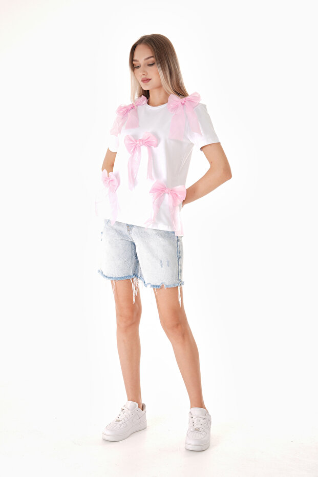 Μπλουζάκι με ροζ φιόγκο - 3