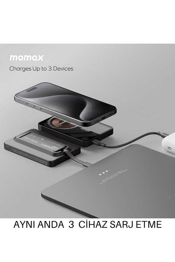 1-Power X Pro Magnetic Wireless Battery Pack (5000mAh) with Stand and Built-in USB-C Cable (Black) - 6
