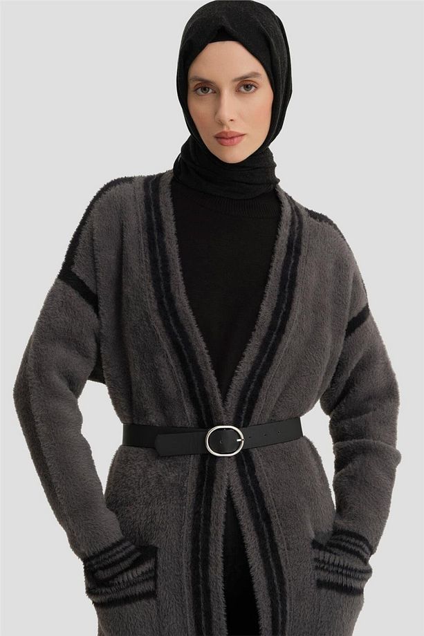 Peluş Hırka 24kd2801 Antrasit - 3