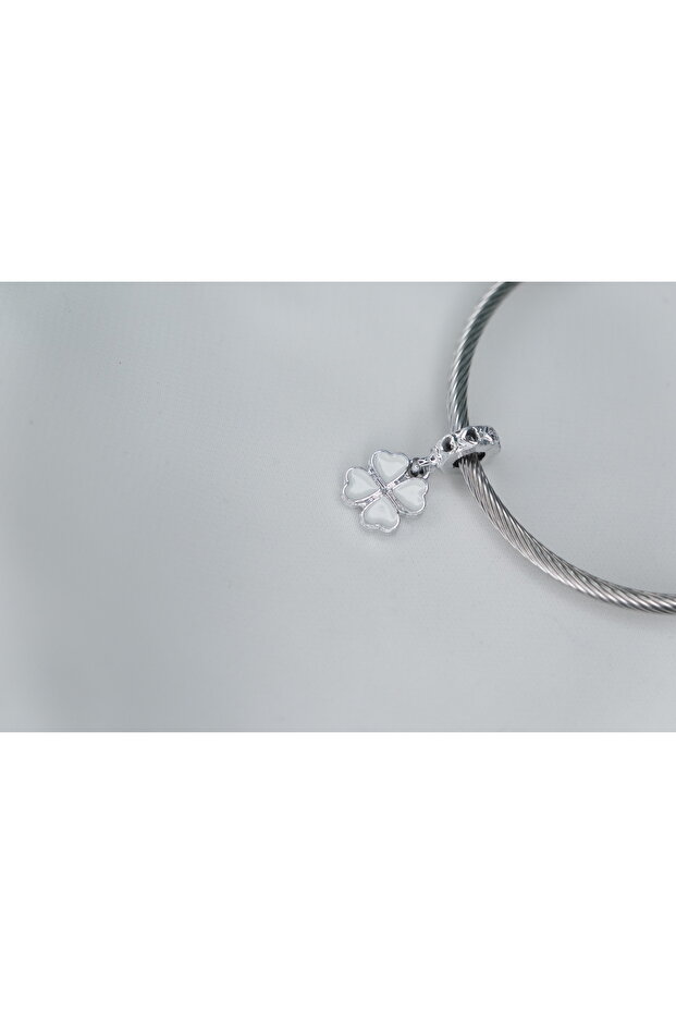Heart Shaped 4 Leaf Clover Stainless Steel Charm