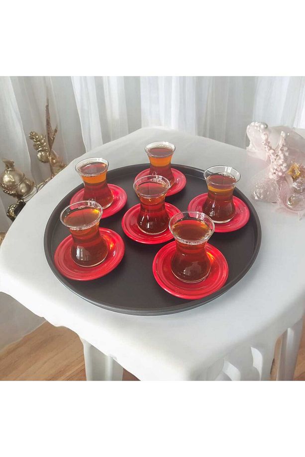 Tepsi Seti - Metal Çay Tepsisi Kahve Tepsisi Sunum Kahvaltı 3'lü Tepsi Seti - 4