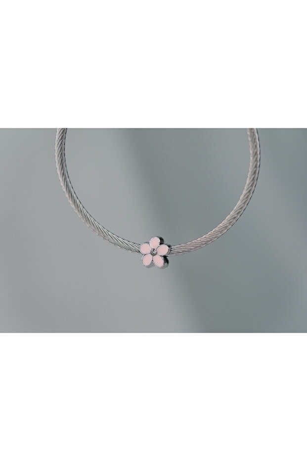 Pink Color Flower Symbol Stainless Steel Charm