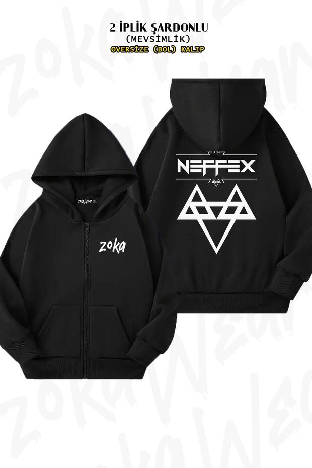 سترة سوداء بغطاء للرأس بطبعة خلفية كبيرة الحجم من Neffex (خيطان)