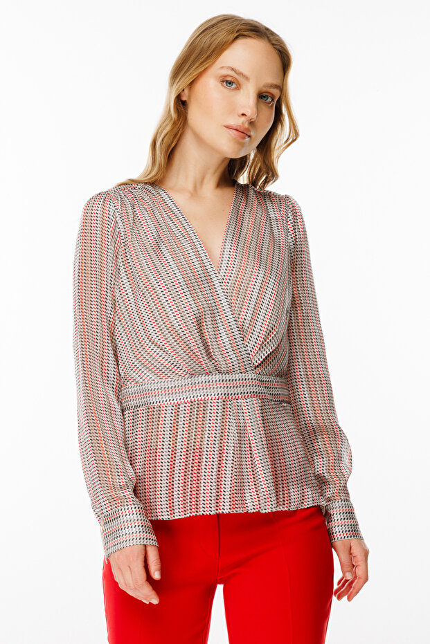 Pleated Patterned Blouse - 2