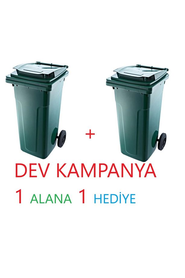 1 Alana 1 Hediye Kapaklı Tutma Saplı Özel Çöp Konteyneri 120 Lt ( Yeşil ) Büyük Boy 2 Adet - 1