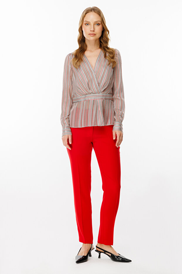 Pleated Patterned Blouse - 4