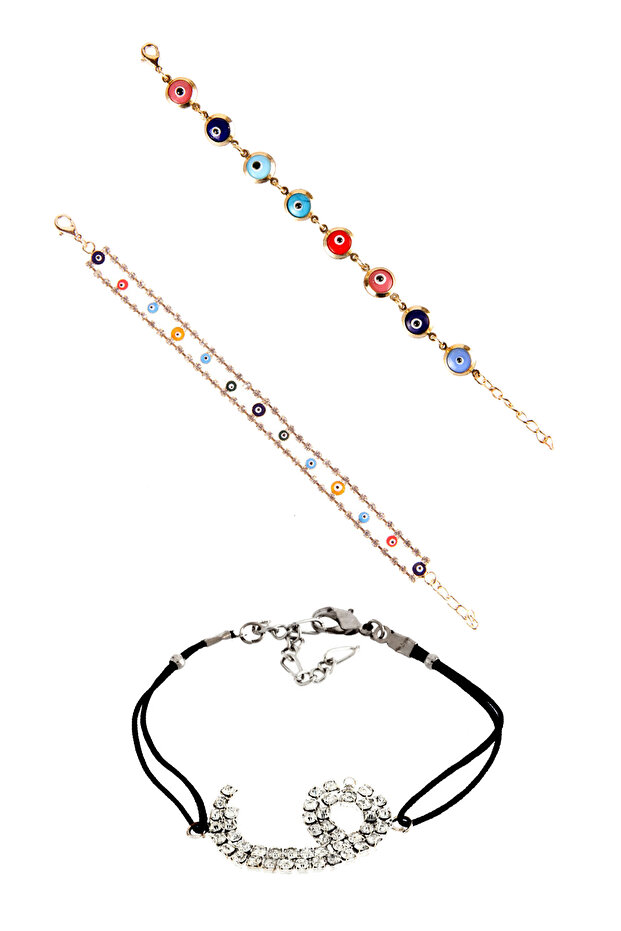 حزمة من الأساور المصنوعة من الحجر الملون Vav وEvil Eye Bead