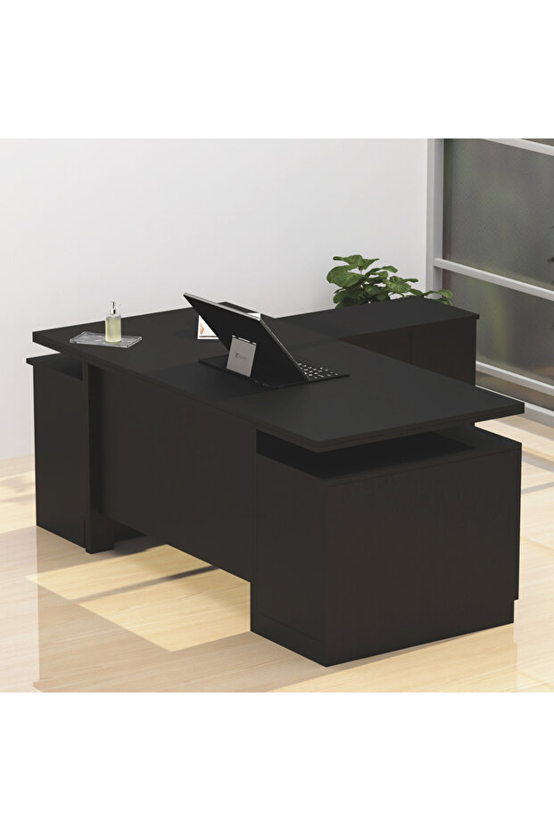 Samtida 193 Modern Executive Workstation Desk Ideal for Home and Office - Black