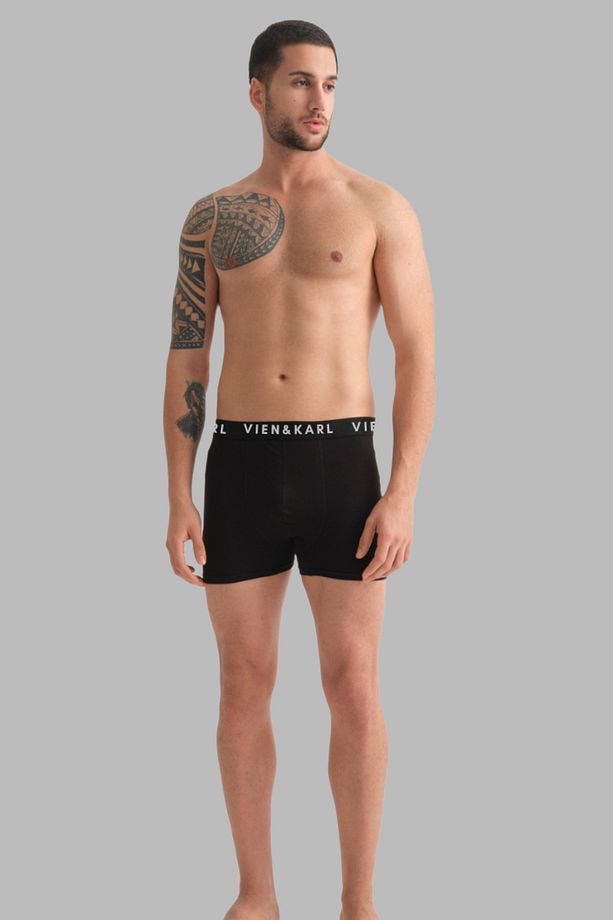 Erkek Siyah 5'li Paket Düz Likralı Boxer Şort - 4