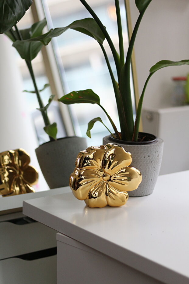 Women's Gold Mica Plated Floral Print Evening Bag