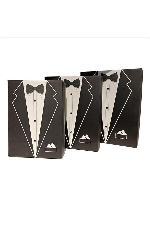 3'lü Set Siyah Damat Bohça Kutusu - 3
