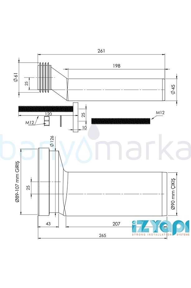 İz Asma Klozet Yükseltme Kada Seti, 25 Mm Eksantrik Eksen Ayarlı - 16-0070 - 2
