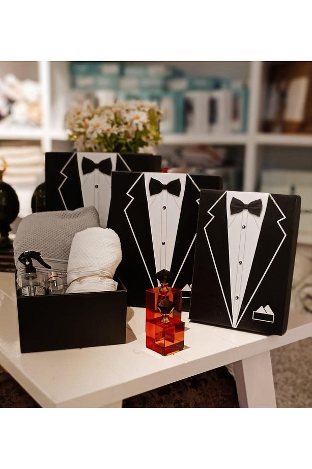 3'lü Set Siyah Damat Bohça Kutusu - 5