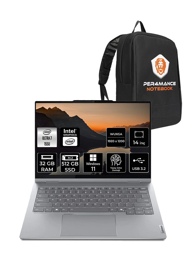 ThinkBook 14 Ultra 7 155U 32GB 512GB SSD 14" W11P WUXGA Dokunmatik 2'si 1 Arada & PER4 ÇANTA - 1
