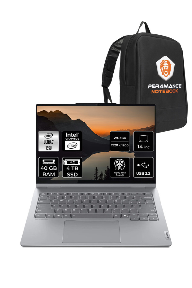 ThinkBook 14 Ultra 7 155U 40GB 4TB SSD 14" FDOS WUXGA Dokunmatik 2'si 1 Arada & PER4 ÇANTA - 1