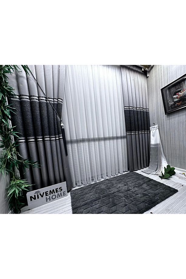 Nivemeshome Anka Gri-siyah 1/3 Sık Pile Fon Perde Apm - 4
