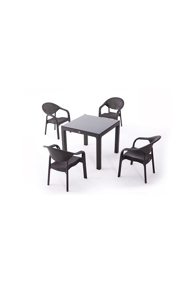 90x90 cm Rattan 4 Kişilik Kare Masa Takımı Camlı Bambu Sandalye Bahçe Teras Takımı Oturma Grubu - 3