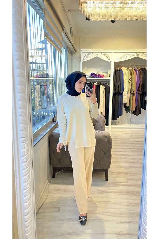 İNVEE 6859 Kısa Triko Tunik - Vanilya - 2