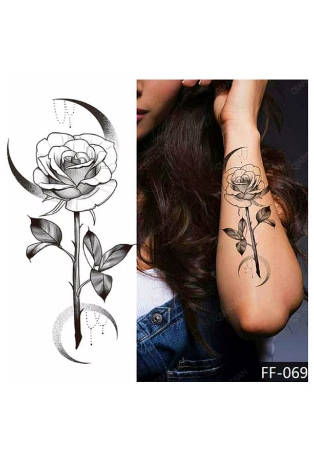 Gerçek Dövme Görünümlü Gül Modeli 3 Boyutlu Tattoo - 3