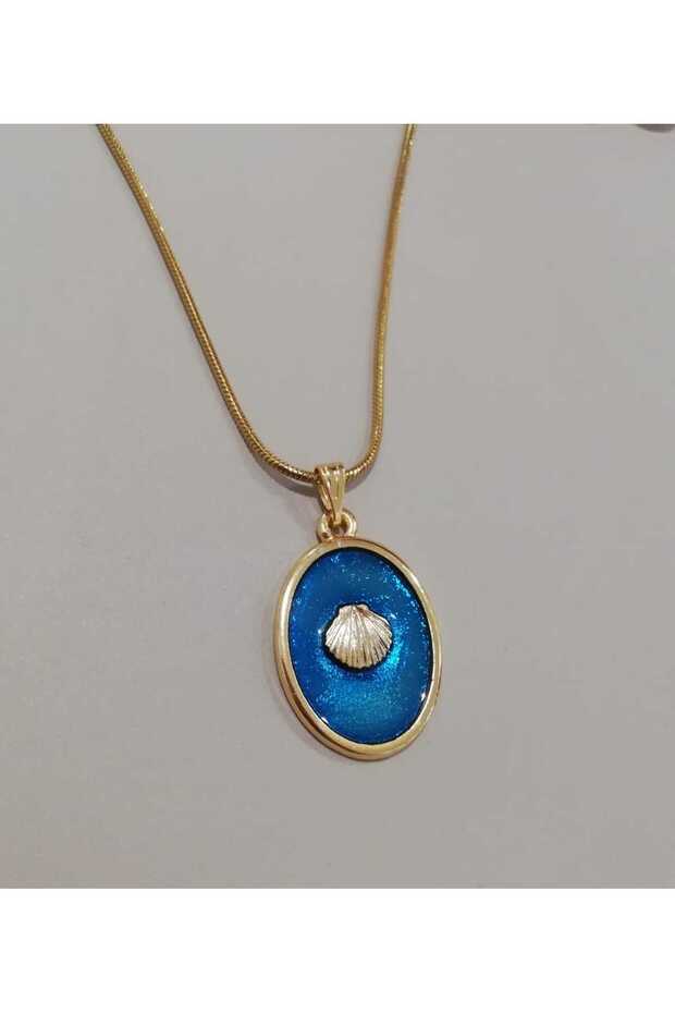 Blue Enameled Oyster Detailed Necklace
