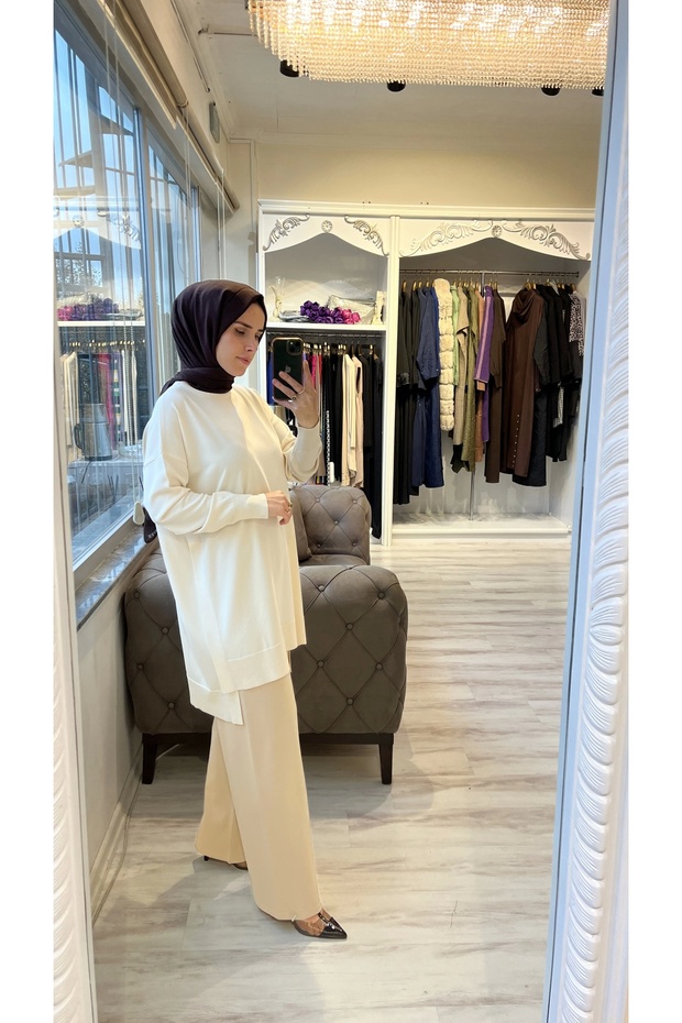 İNVEE 6367 Vanilya Triko Tunik - 1