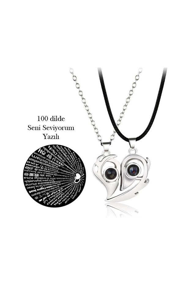 2-Piece 100 Languages I Love You Magnetic Heart Lover Couple Necklace