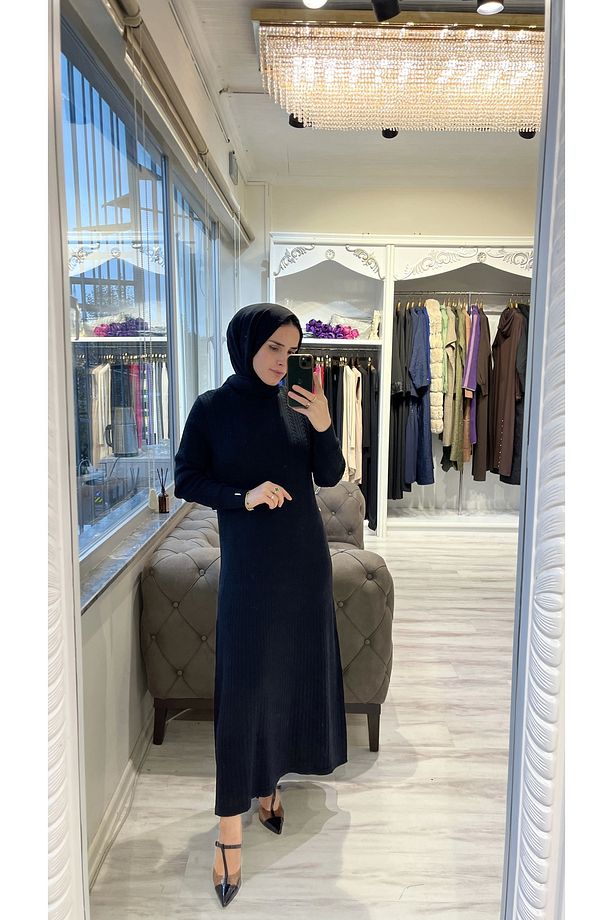 İNVEE 6954 Yün Karışımlı Triko Elbise - Siyah - 4
