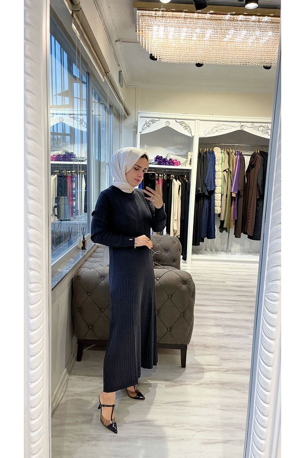 İNVEE 6954 Yün Karışımlı Triko Elbise - Antrasit - 3