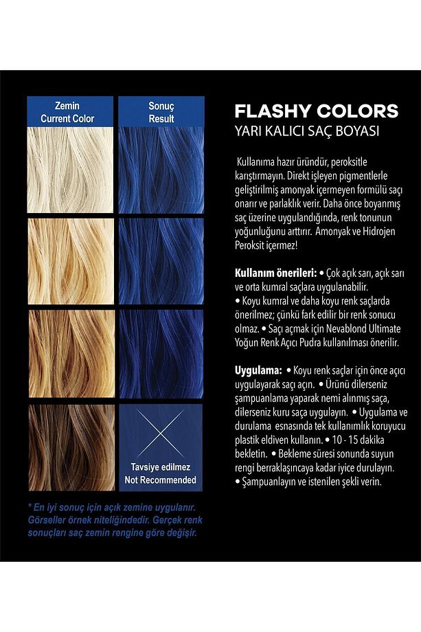 Flashy Colors Yarı Kalıcı Saç Boyası Electric Blue / Elektrik Mavi 100 ml - 4