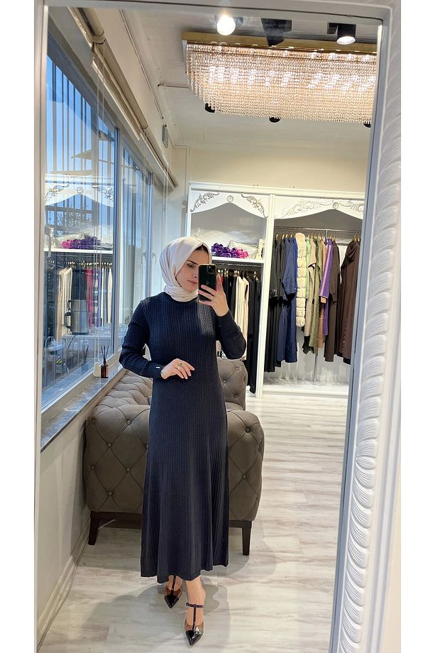 İNVEE 6954 Yün Karışımlı Triko Elbise - Antrasit - 1