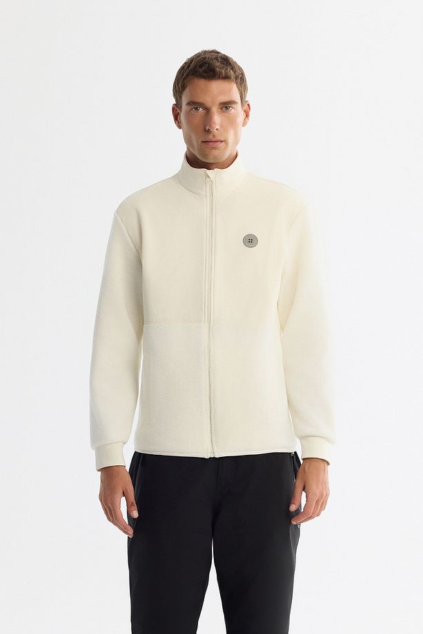 Erkek Ekru Soğuğa Dayanıklı Dik Yaka Fermuarlı Polar Sweatshirt A42y1311 - 1