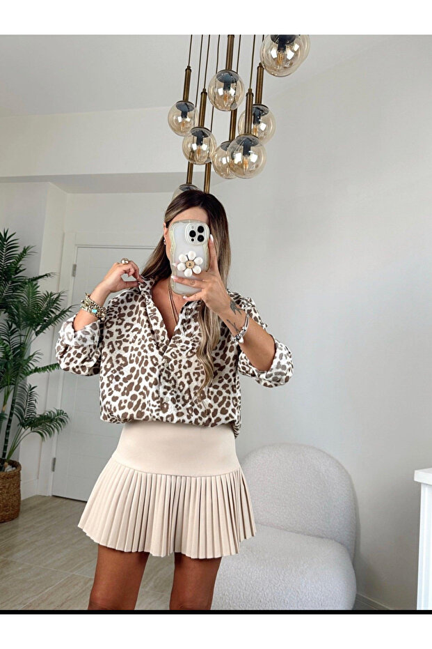 Krep Kumaş Piliseli Mini Etek - 1