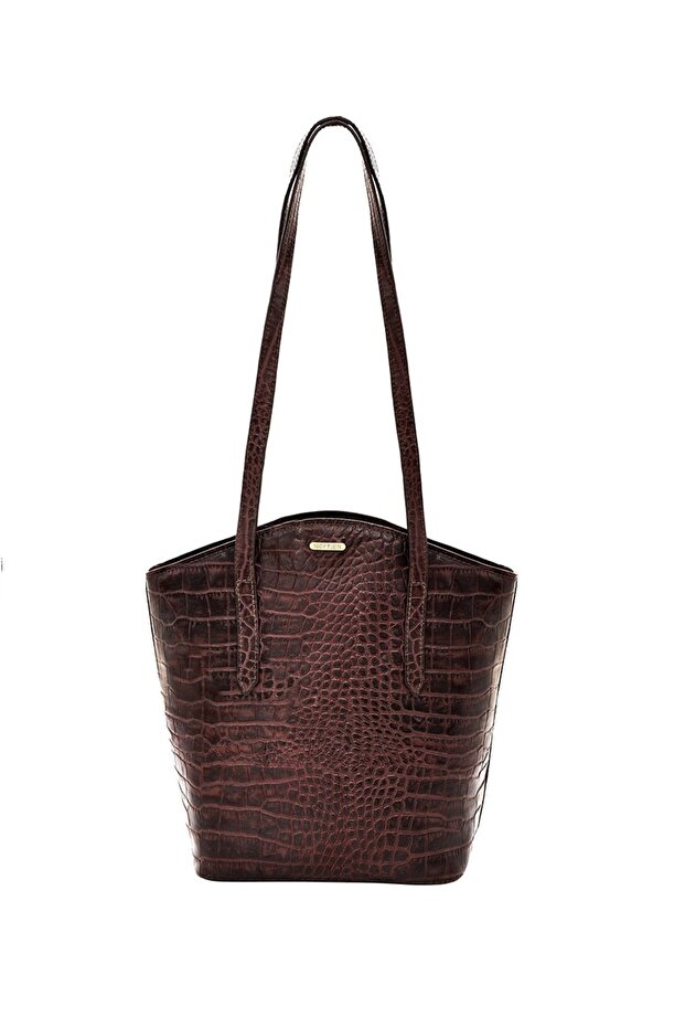 Bonn Brown Croco Handbag for Ladies - Premium Leather, Elegant Crocodile Pattern, Spacious